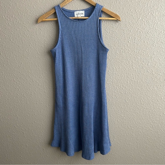 Olive + Oak Blue Ribbed High Neck Sleeveless Mini Swing Dress - Picture 2 of 7